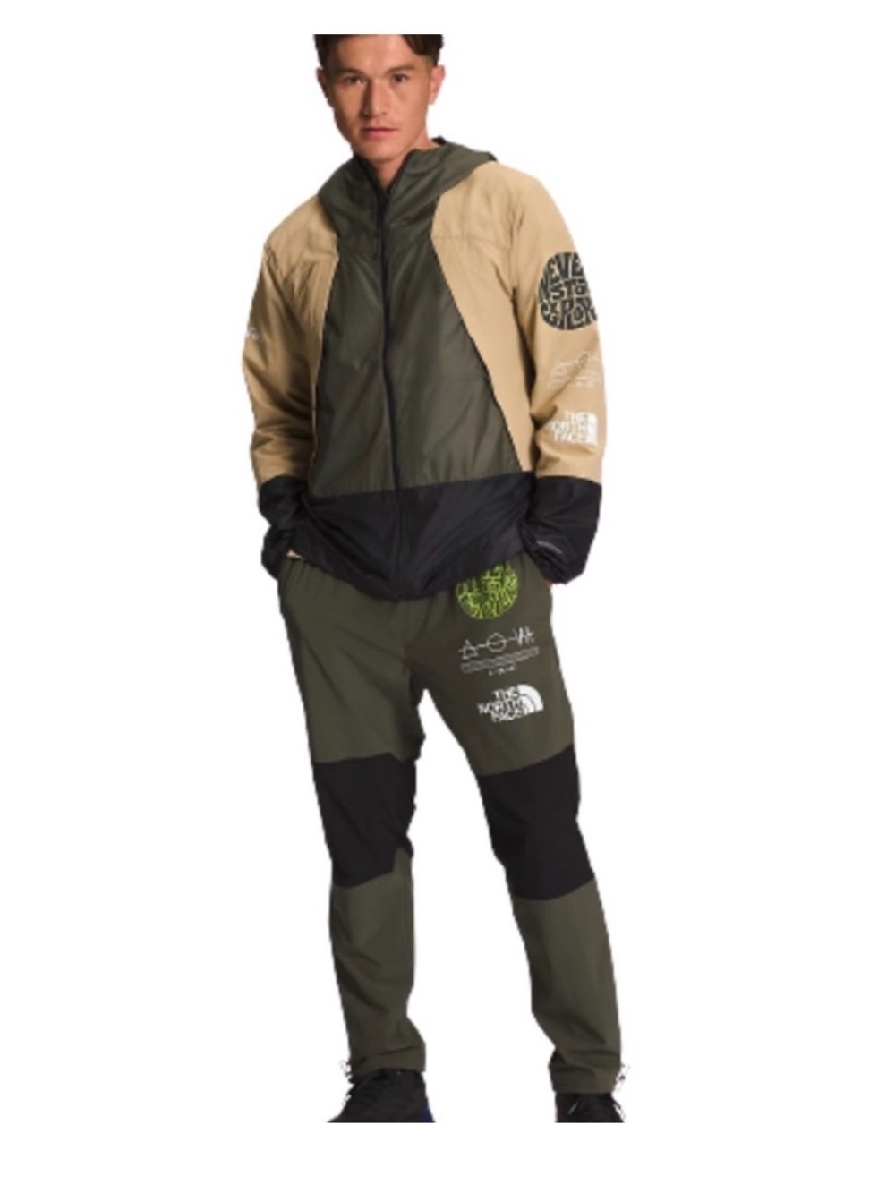The North Face Men's Colorblock Hooded Jacket in Olive, Khaki & Black